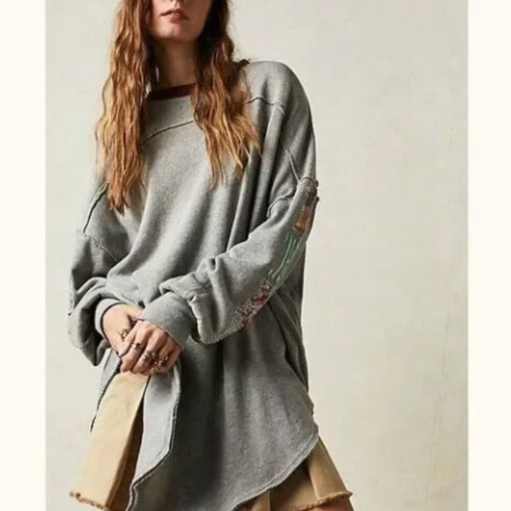 Free People We The Free Tee Tunic Top – Floral Patch – 100% Cotton – Medium